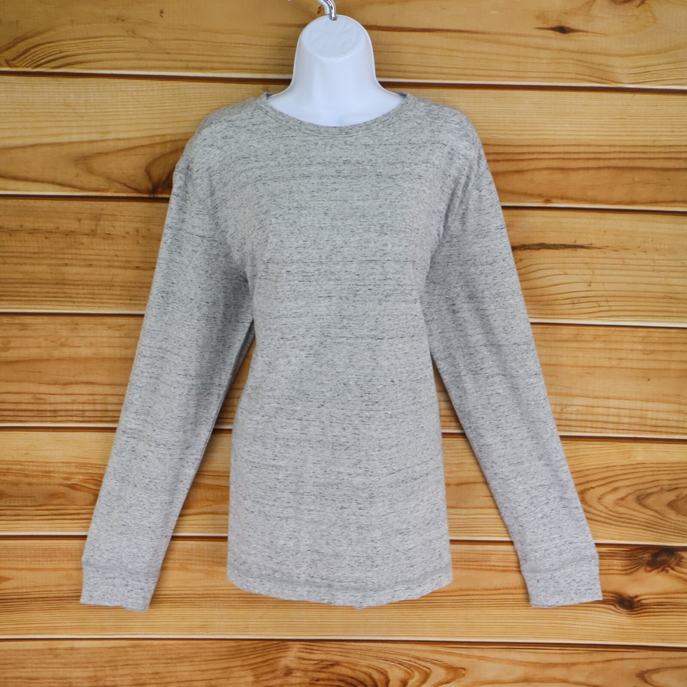 Falls Creek Long Sleeve T-Shirt Womens Sz L Light Gray Heathered Crew Neck Soft